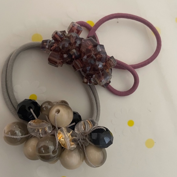 Faux Pearl Beads Dangling Elastic Hair Ropes Ring Set of 2 - Picture 6 of 7